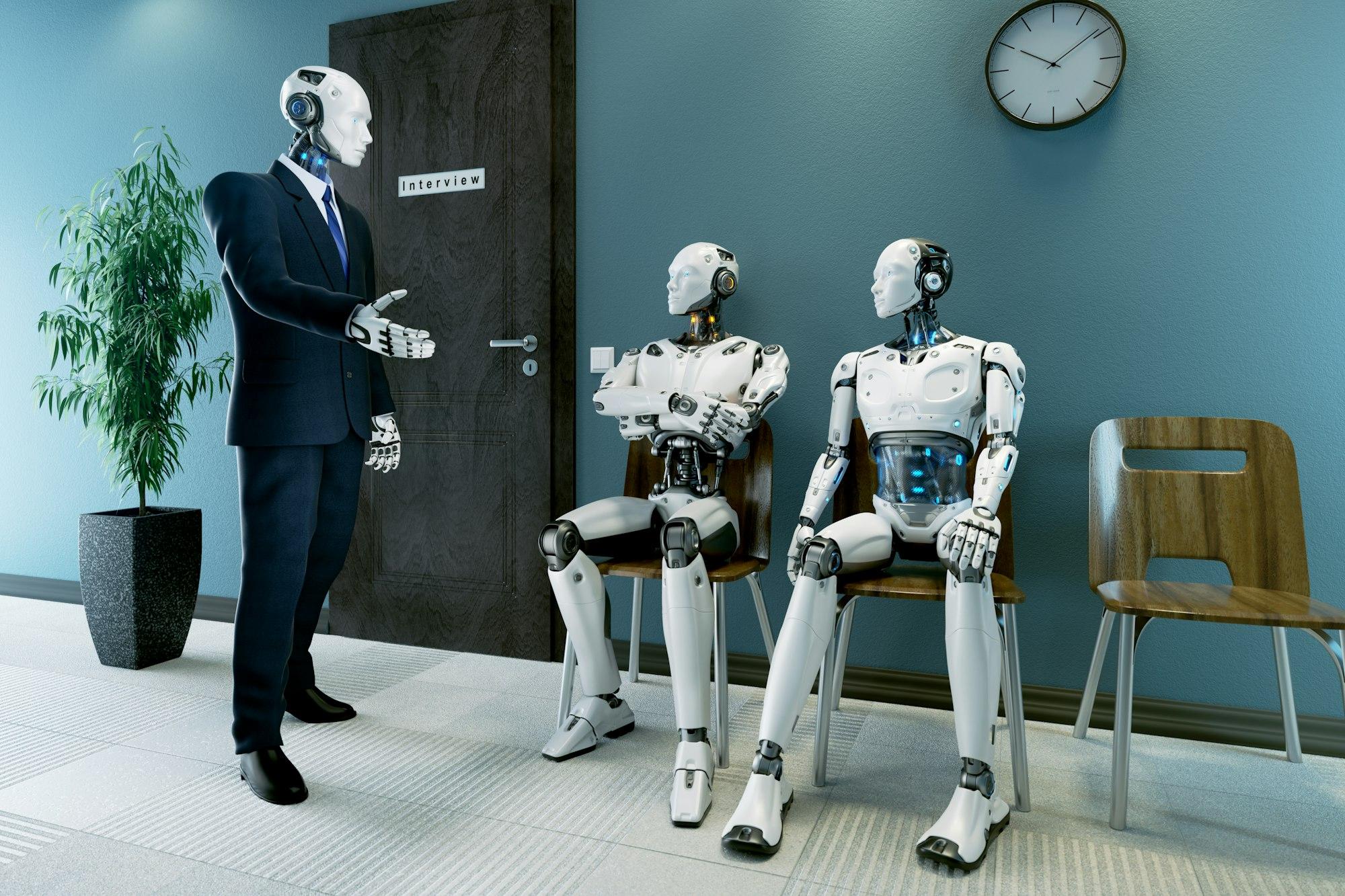 Robots in a queue for a job interview